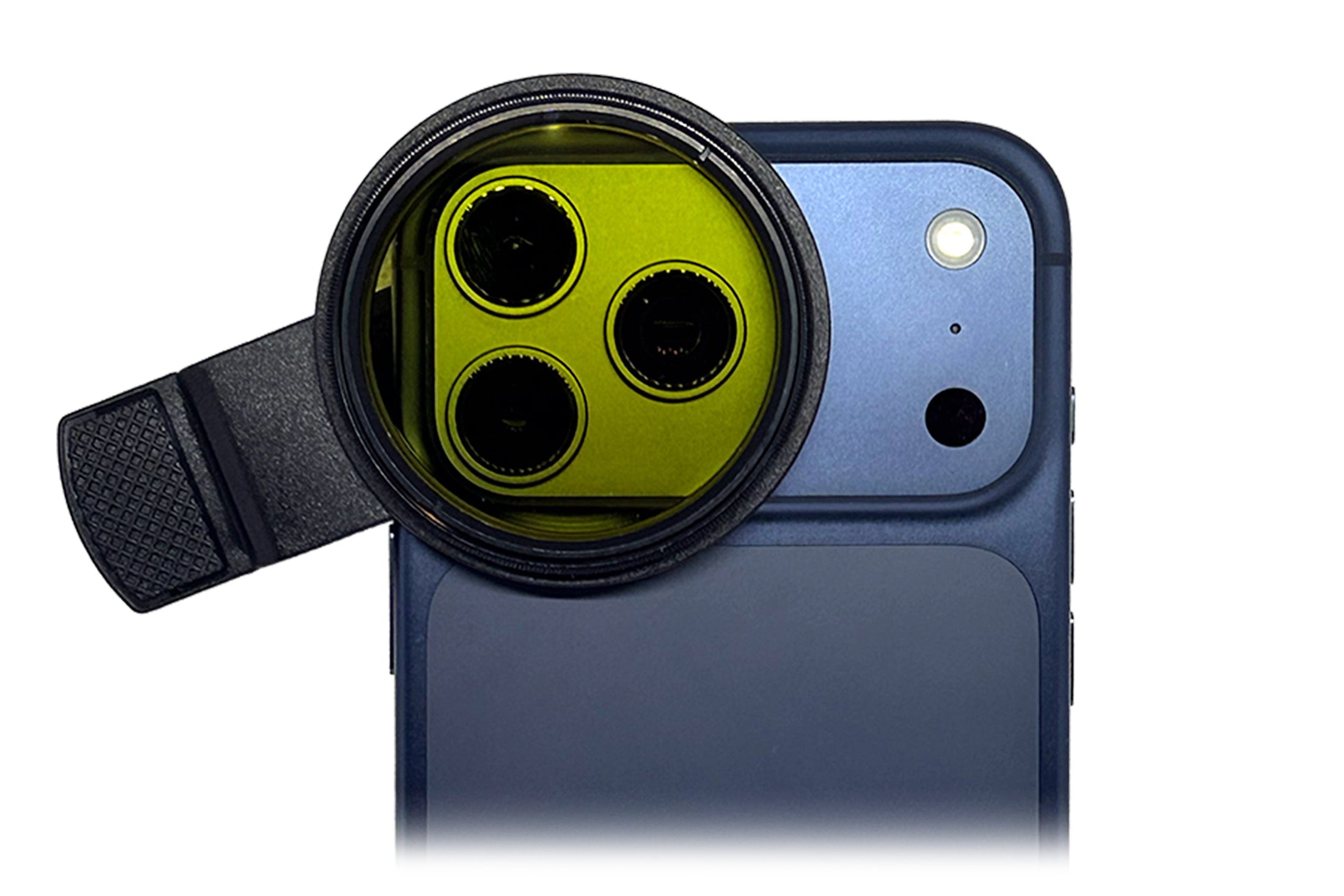 Smartphone with a orphek lens on a white background